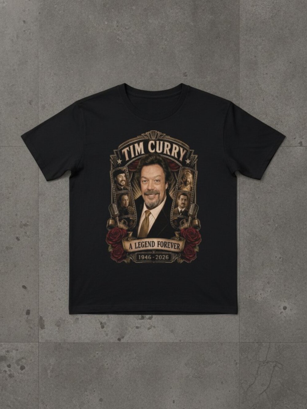 Tim Curry Tribute T-Shirt, A Legend Forever Graphic Tee, Black Unisex Shirt